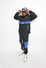Load image into Gallery viewer, Unisex Tech Bandi Nylon Road Runner Sweatsuit (Black/Blue)